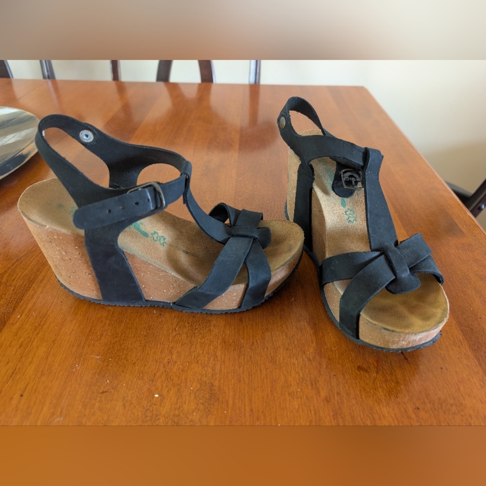 Bionatura Black Leather Wedge Sandals 38EU
